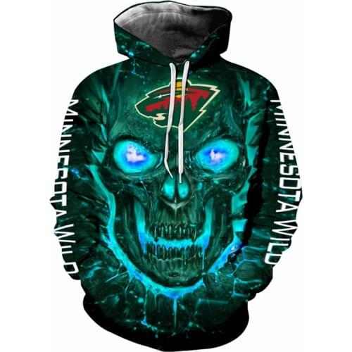 Minnesota Mens Fashion 3D Hoodie Green lava skull cartoon bear print Wild cool outdoor sweatshirt