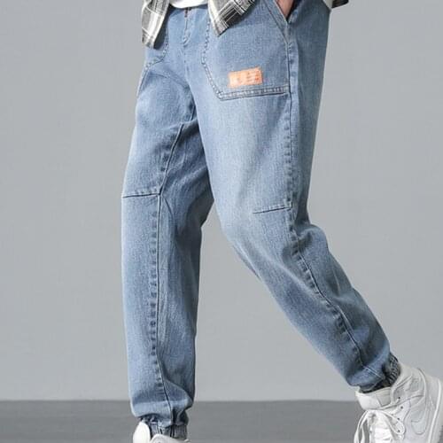 2021 Summer New Appliques Mens Harem Pants Jeans Ankle-Length Slim Fit Comfortable Trousers 2 Colors High Quality Plus Size 4XL