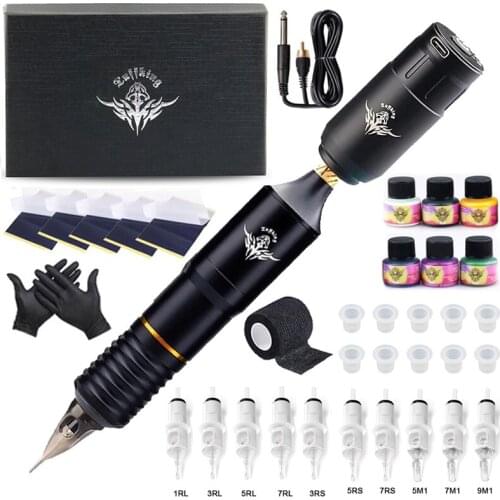 Wireless Tattoo Machine Set Professional Wireless Tattoo Machine Kit with Cartridge Needles Permanent Makeup Machine Supplies