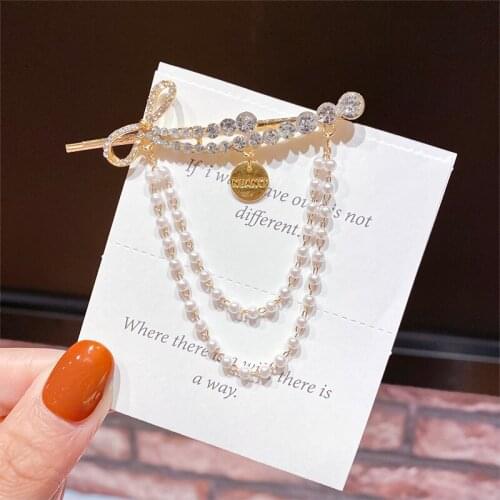 2021 New Beauty Bow Rhinestone Pearls Tassels Hairpin Styling Makeup Tools Hair Clips For Women Girl Headwear Hair Accessories