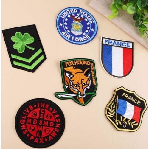 New Flag Badge Lucky Clover Embroidered Iron Force Patches for Clothing DIY Stripes Clothes Custom Stickers Fox Badges