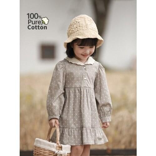 Girls Retro Floral Dress 2021 Autumn New Skin-Friendly Soft Small Lapel Baby Childrens Wear