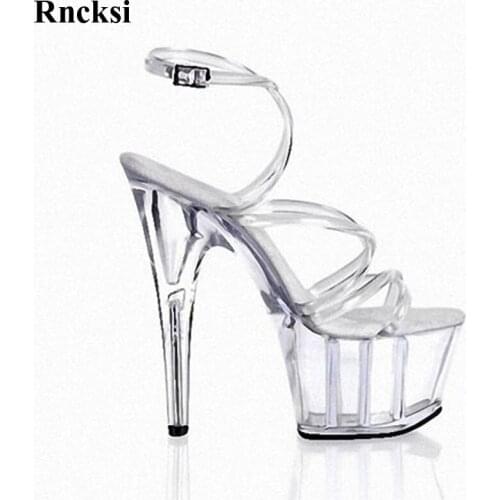 Rncksi New Crystal Shoes, 6 Inch Stiletto High Heels With Clear Platforms Strappy Sexy Shoes 15cm High Heels Crystal Sandals