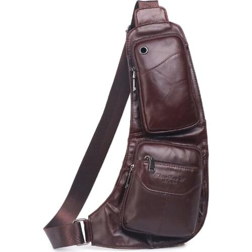 Men Genuine Leather Single Back pack Rucksack Crossbody bags Retro Travel Natural Skin Sling Knapsack Daypack Messenger Chest Ba