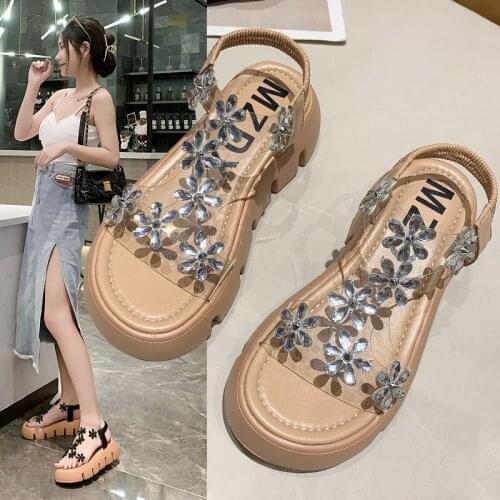 Womens Sandals Summer 2021 New Fashion Casual Fairy Style Roman Flat Shoes Ins Trendy Thick Bottom Chunky Heel