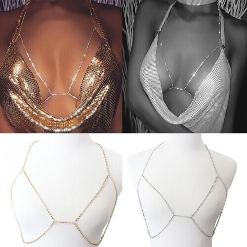 Sexy BDSM bondage Crystal body chain women Rhinestone body Erotic Bra Sparkle Beach Bralette Bikini Sex Toys Adult Games