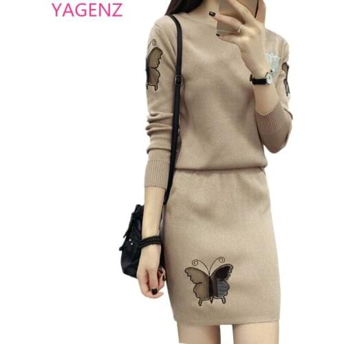 YAGENZ Sexy 2 Piece Set Women Short Set New Spring Clothes Dress Set Butterfly Mini Dress Long sleeve Top And Short Skirt11