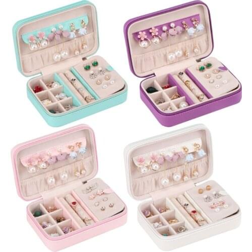 Women Girls PU Leather Jewelry Box Earrings Ring Necklace Storage Case Organizer