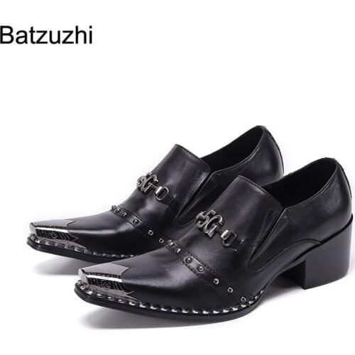Batzuzhi Korean Style Gentleman Men Shoes 7cm High Heels Party Shoes Men Pointed Toe Genuine Leather Oxford Shoes,Big Size 38-46
