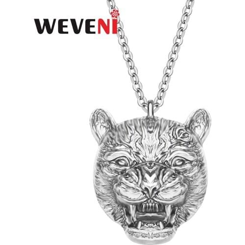 WEVENI Alloy Plated Antique Silver Panther Cheetah Leopard Head Necklace Metal Pendant Jewelry For Kids Women Girl Fashion Gift