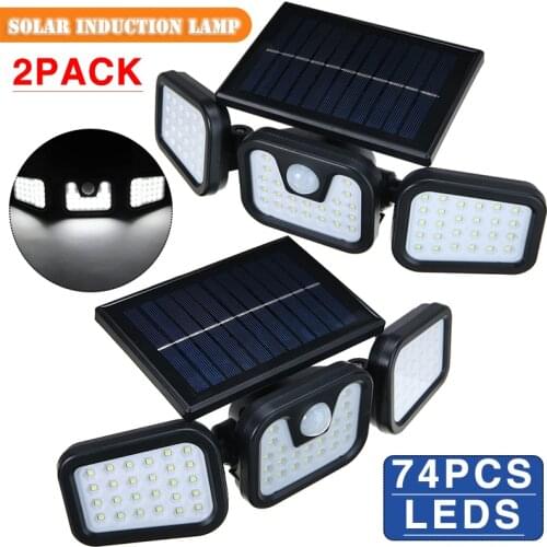 1pc/2pcs Solar Motion Sensor Lights Waterproof Outdoor Street Security 74 LED Wall Lights Solar Powered Sensor Wall Light