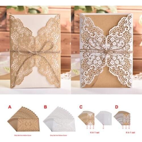 100PCS/LOT Flower Pattern Laser Cut Wedding Invitations Can Customized Design And Printing
