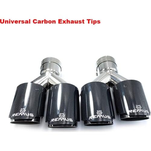 2PCS Universal Dual Glossy Carbon Fiber Exhaust Tip 304 Stainless Steel Exhaust Pipe Straight Flange Muffler Tip For Remus