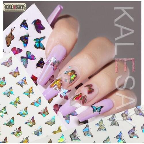 3D Laser Butterfly Stickers for Nails Colorful Design Nail Decals Back Glue Decoration Manicure Nail Art Accessories Stickers