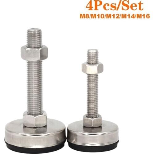 4Pcs Stainless Steel Fixed Adjusting Furniture Foot With M8 M10 M12 M14 Threaded Rubber Seat Anti-Slip Damping Guard Glide Pad