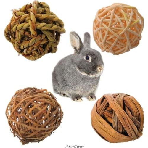 4Pcs Natural Small Animal Activity Chew Toys Rabbits Bird Parrot Play Rattan Balls