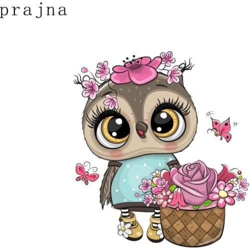 Prajna Cute Owl Applique Iron-on Transfers For Clothing Stickers Cartoon Heat Thermal Transfer For Kids Clothes Iron On Patches