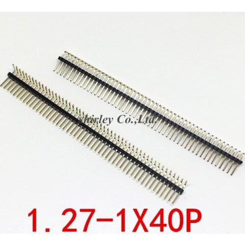 Free shiiping200PCS 1*40Pin 40P 1.27mm Curved needl Pitch Single Row Single-Spaced Right Angle Connector Pin Header Strip 1X40P
