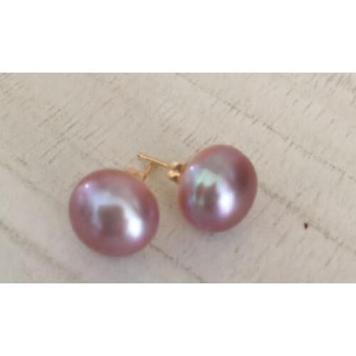 Free shipping charming a pair of 8-9mm natural south sea lavender pearl earring 14k/20