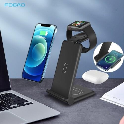 15W Qi Fast Wireless Charger Stand For iPhone 12 11 XS XR X Apple Watch 4 in 1 Foldable Charging Station for Airpods Pro iWatch