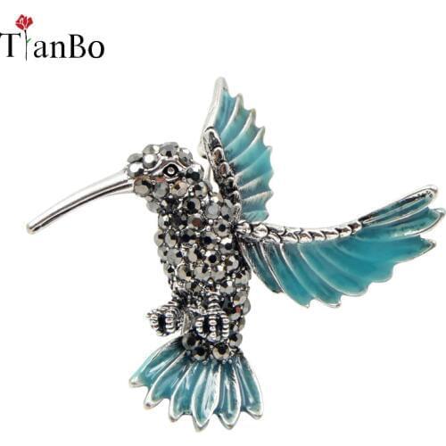 Hummingbird Brooch Pin Crystal Rhinestone Animal Bird Women Garment Scarf Accessory Vintage Jewelry