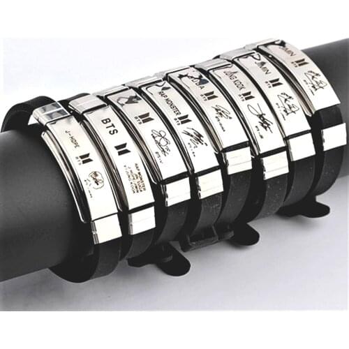 Black Titanium Steel Silicone Bangle Stainless Steel Bracelet Carved Letters Casual Men Wristband Fashion Charm Bracelet Jewelry