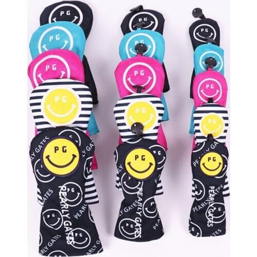 PG Smiley Golf Club #1 #3 #5 Wood Headcovers Driver Fairway Woods cover PU Leather Head Covers Set Protector Golf Accessories