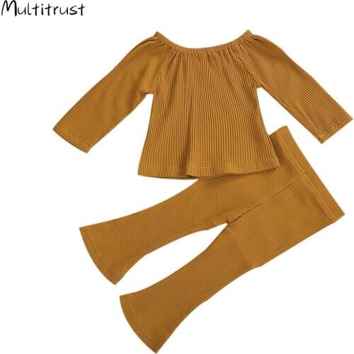 Baby Clothes 2Pcs/Set Toddler Kid Baby Girls Halter Long Sleeve Tops Flared Pants Bell-Bottoms Outfits