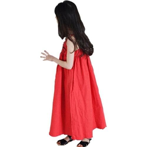 Children Girls Dress Kids Cotton Linen Holiday Clothing Mother Daughter Dress Sling Summer Beach Dresses Family Matching