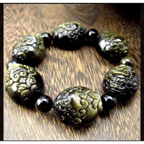 Fengshui Good Luck Bracelet Natural Golden Obsidian Wealth Pixiu Bracelet Fengshui Piyao Symbol Bracelet for Wealth and Health