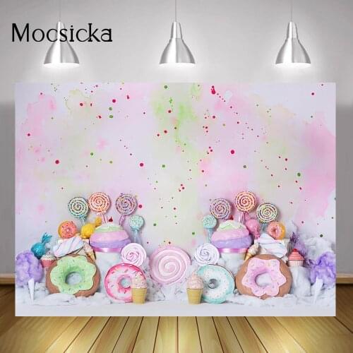 Sweet Candyland Kids Birthday Cake Smash Background Donuts Lollipop Paradise Portrait Backdrop Ice Cream Rainbow Graffiti Wall