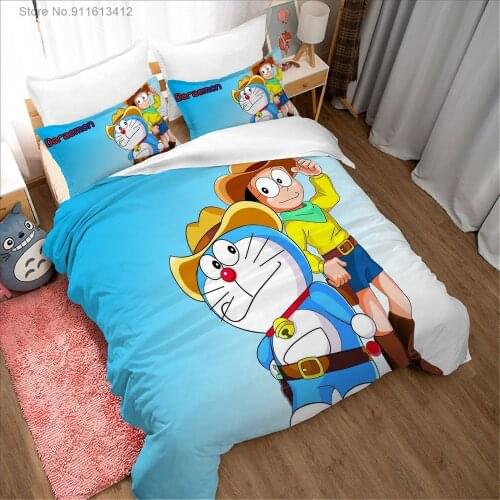 Anime Doraemon Bedding Set Kids Children Polyester Japan Manga Quilt Cover Twin Queen King Cute Duvet Cover with Pillowcase