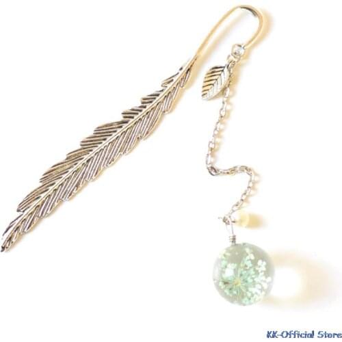 Crystal Flower Specimens Bookmark Chinese Style Leaves Pendant Metal Bookmark Book Page Holder Stationery School Office Supplies