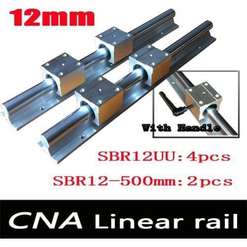 12mm linear rail SBR12 L 500mm support rails 2 pcs + 4 pcs SBR12UU blocks for CNC for 12mm linear shaft support rails