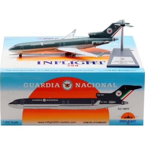Diecast 1/200 Scale B727-200 XC-MPF Mexico Guardia Airline Plane Model Alloy Airplanes with Landing Gear Aircraft Display