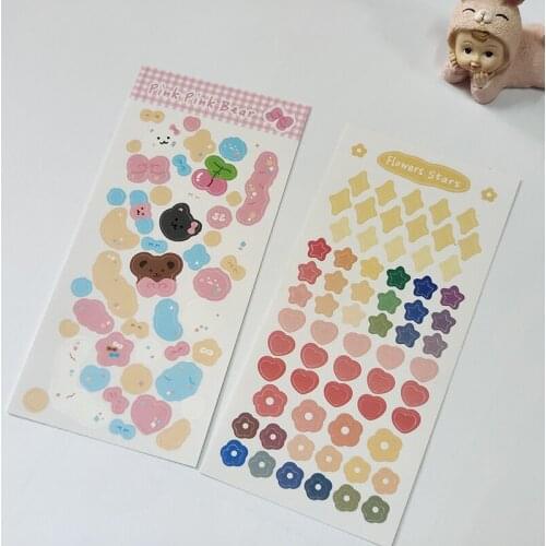 Cute Bear Star Love Heart Stickers Kawaii Rainbow Stick Lable Decoration Scrapbooking Photo Diary Ins Album Stationery