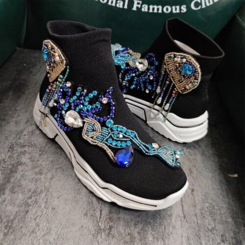 Trendy brand elastic knit socks shoes women new heavy industry thick bottom high top casual shoes old shoes fashion