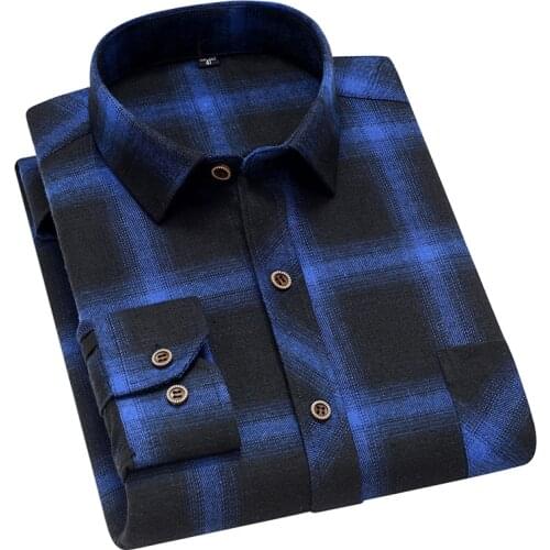 Aoliwen Brand men Flannel 45%cotton anti wrinkle plaid long sleeve shirt for men spring sweat absorbent mens casual slim shirts