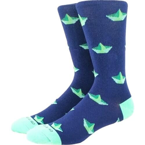 Mens Happy Funny Paper Boat Cotton Rich Socks