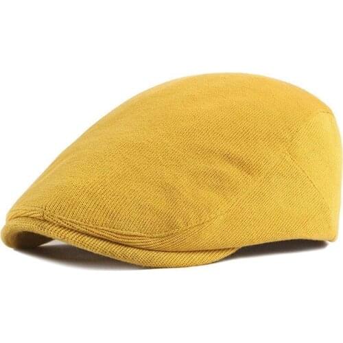 LTOW Spring Autumn Berets Hat Men knitting Visor Cap Casual Fashion Women Beret Solid Yellow Blue Peaked Flat Cap Duckbill Hat