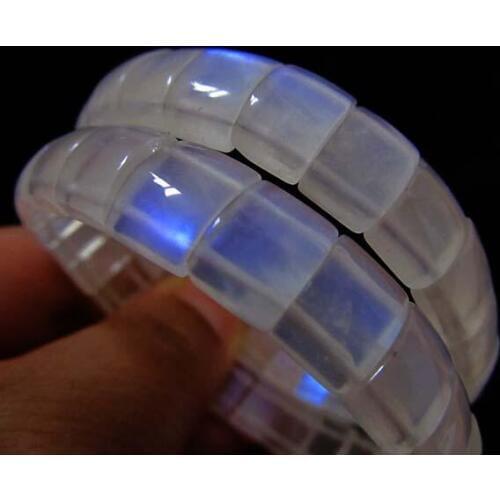 Genuine Natural Moonstone Crystal Rectangle Beads Jewelry Transparent Strong Blue Light Stretch Bracelets Gift