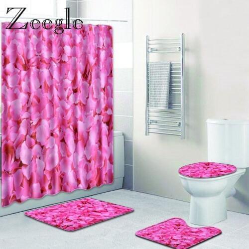 Zeegle Bathroom Non-Slip Pedestal Rug Lid Toilet Cover Bath Mat Set Floral Pattern Bathroom Set Carpet Toilet Rugs