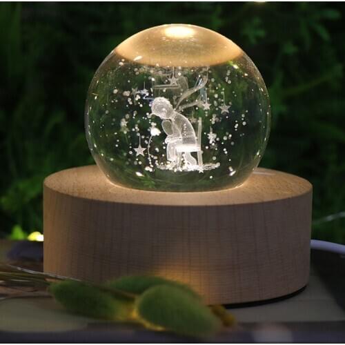 Crystal Ball Night Light Beech 3D Engraved Little Prince Table Lamp Home Bedroom Decor Kis Xmas Birthday Gift Toy
