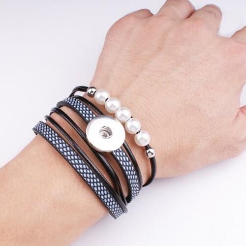 New Snake texture PU leather Bohemia 18mm snap button bracelet GJ569 BOBOSGIRL