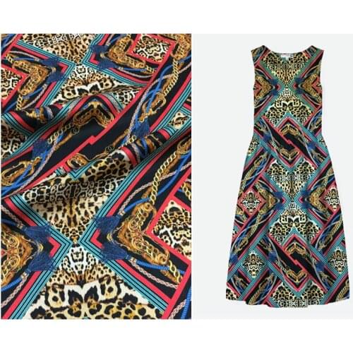 New Leopard Printed Fabric Herringbone Pattern 22mm Heavy Silk Fabric Elastic Silk Satin Dress Fabric Boutique Fashion Cloth