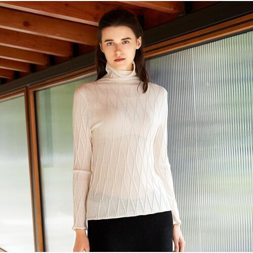 ZHILI 2018 New Autumn Winter Turn-Down Beige Sweater 100% Wool