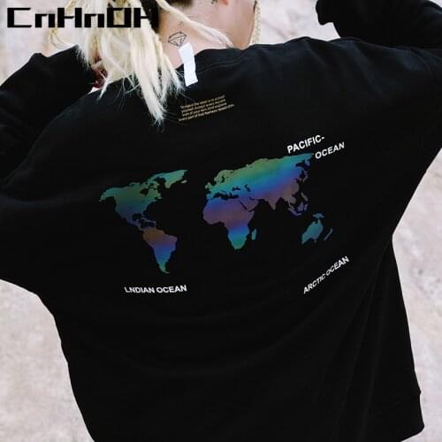 CnHnOH New Arrival Long Sleeve Winter New Oversize Plus Velvet World Map Loose Shoulder Round Neck Men Hoodies 9322