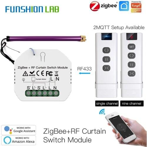 Tuya Smart Life Zigbee RF433 Blind Curtain Switch with Remote for Electric Roller Shutter Sunscreen Google Home Alexa Smart Home