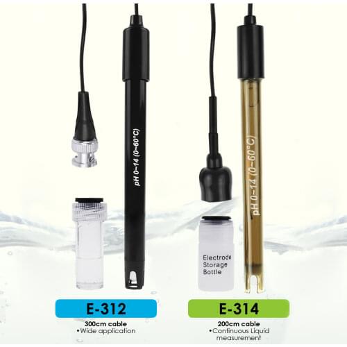 PH Electrode BNC Type 50 Ohm Connector Probe w/ Calibration Powder, 150cm / 200cm / 300cm Long Cable for Wide Liquid Application