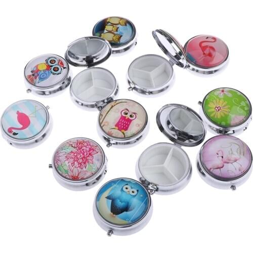 Portable Pill Box Folding Pill Case Metal Pill Cutter Medicine Organizer Makeup Storage Container Random